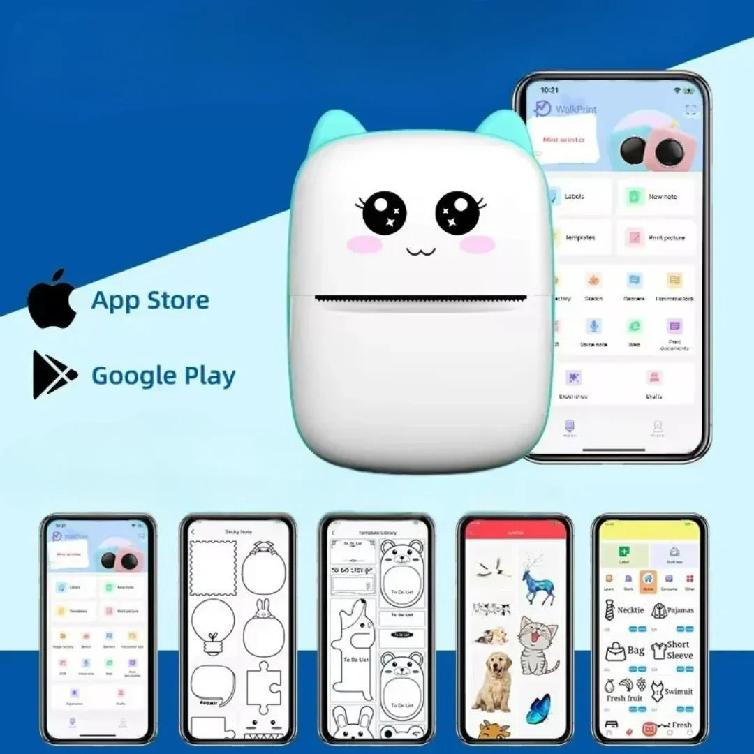 Mobiler Bluetooth Mini-Drucker | Kabelloser Foto- & Etikettendrucker für Android und iOS